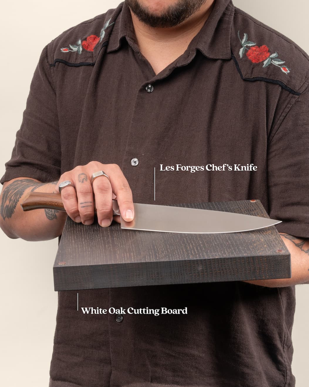 Les Forges Chef's Knife, White Oak Cutting Board