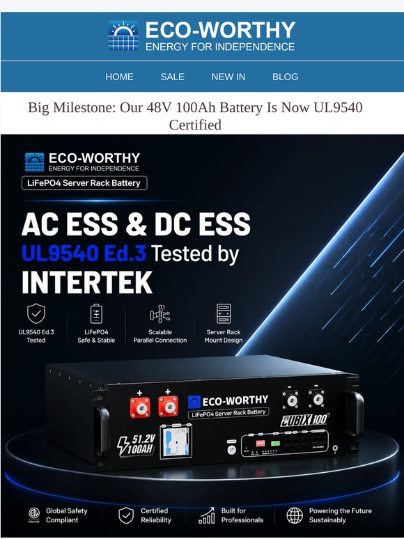 💥 Big News: 48V 100Ah Server Rack Battery Is Now Fully UL 9540 Certified