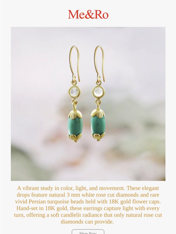 New Rose Cut Diamond Drops with Persian Turquoise