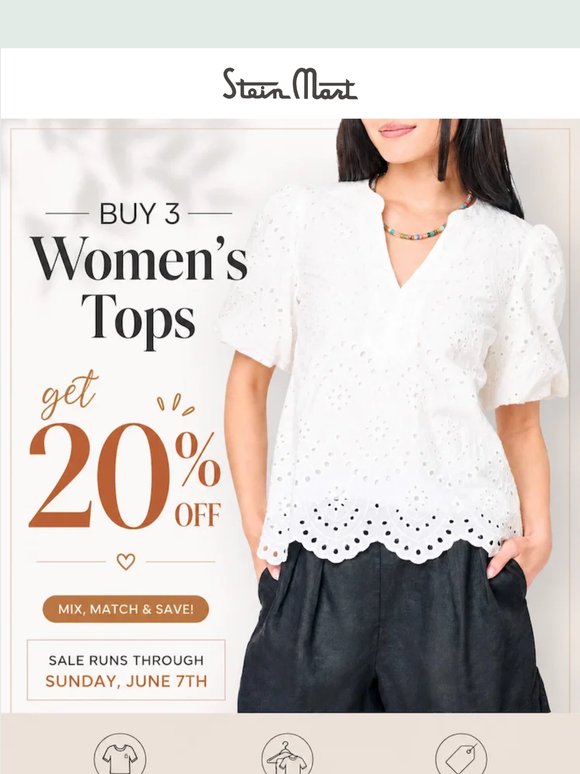 20% Off When You Buy 3 Tops or More