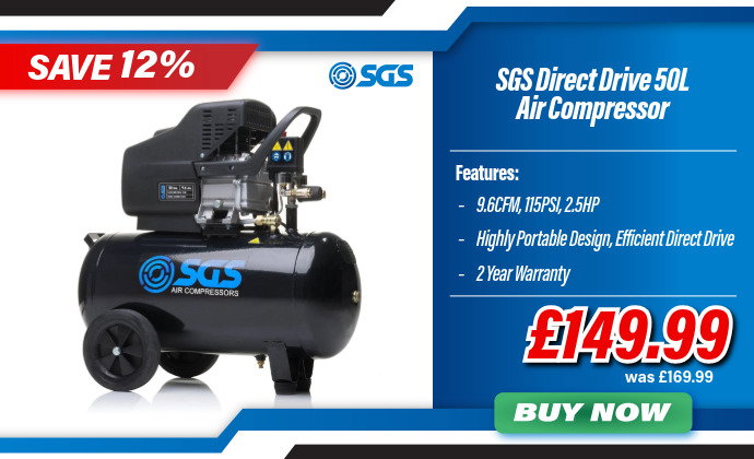 SGS 50 Litre Direct Drive Air Compressor | 9.6 CFM | 2.5 HP | 116 PSI