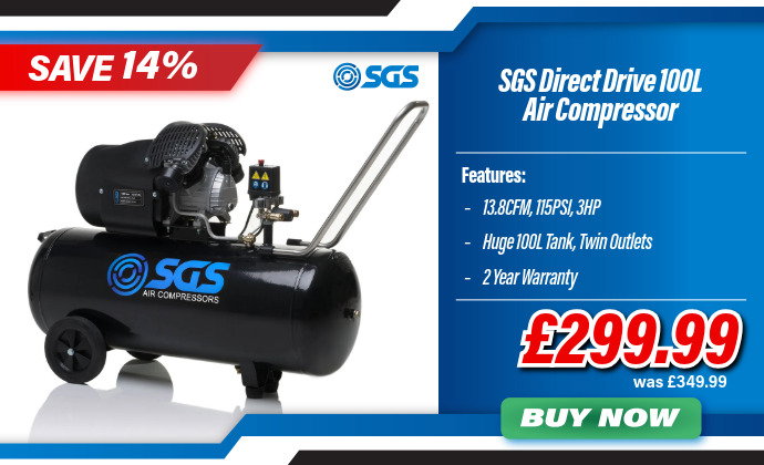 SGS 100 Litre Direct Drive Air Compressor | 13.8 CFM | 3 HP | 116 PSI