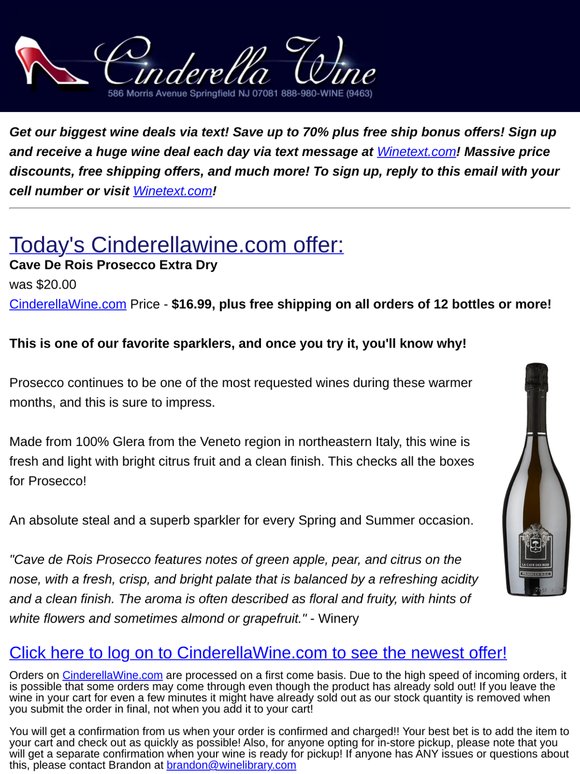 Cave De Rois Prosecco Extra Dry. Free Ship on 12