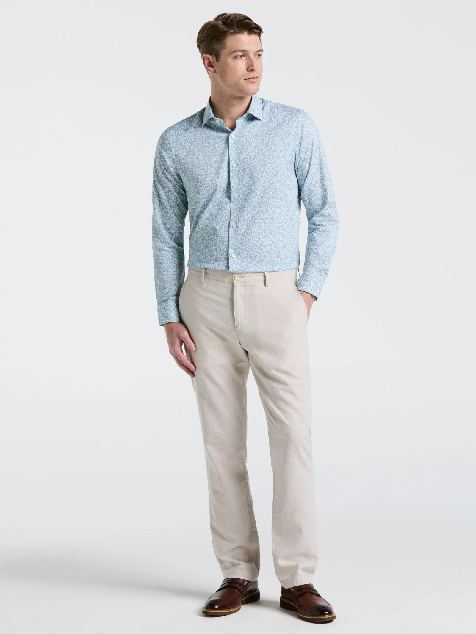 Slim Fit Flat Front Linen Blend Chino Pant