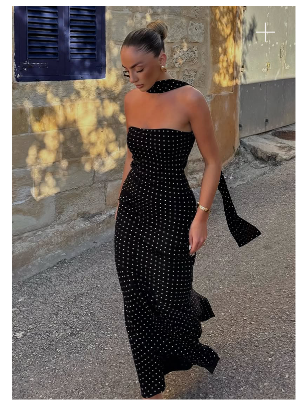 Under The Pagoda Maxi Dress — Black Polkadot