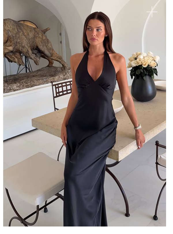 Heavy Hearted Satin Maxi Dress — Black