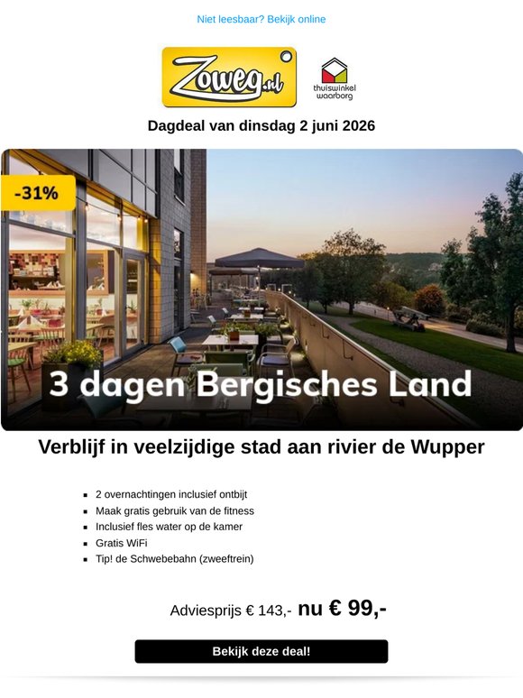 3 dagen Bergisches Land nu 99,-