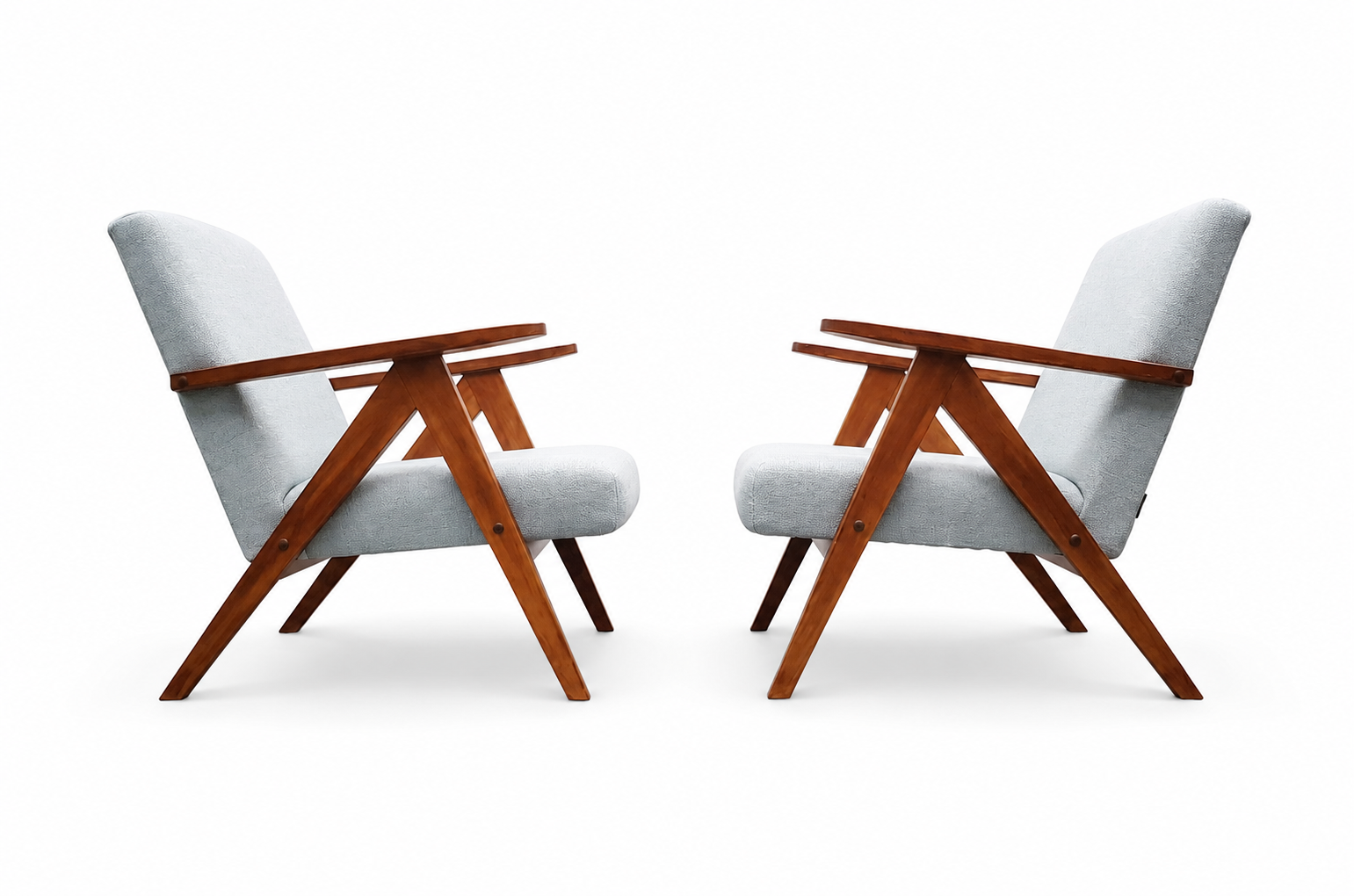 Set Of Two   Mid Century Easy Chairs Model B   310 Var In Dusty Blue