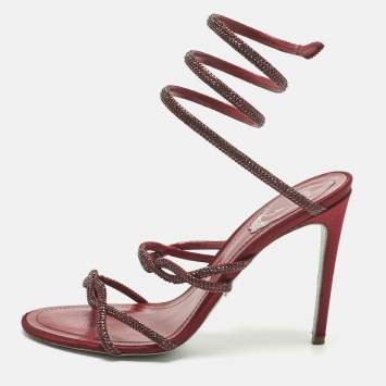 Burgundy Satin Cleo Ankle Stra