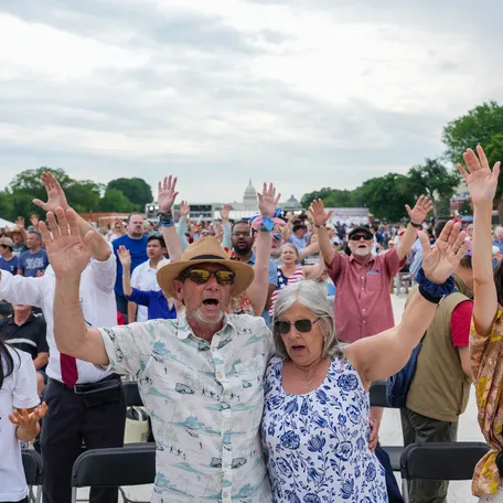 Attendees participate in Rededicate 250: National Jubilee of Prayer, Praise & Thanksgiving on the National Mall in Washington, DC on May 17, 2026.