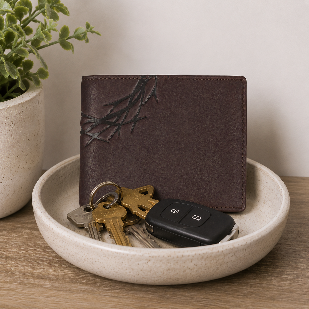Genuine Leather Brown Crown of Thorns Wallet