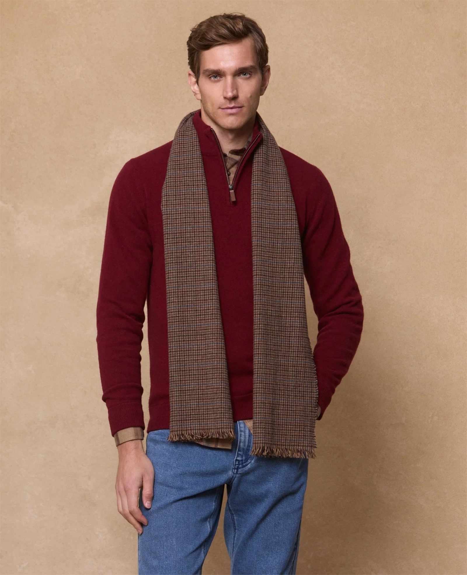 Image of Houndstooth Scarf - Brown Check