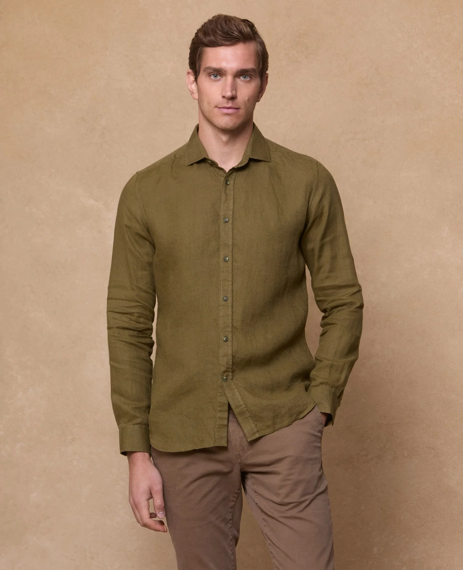 Image of Benbaun Irish Linen Shirt - Olive