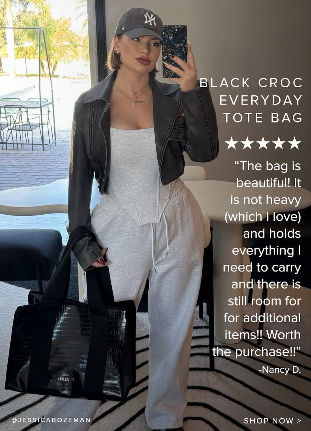black croc tote