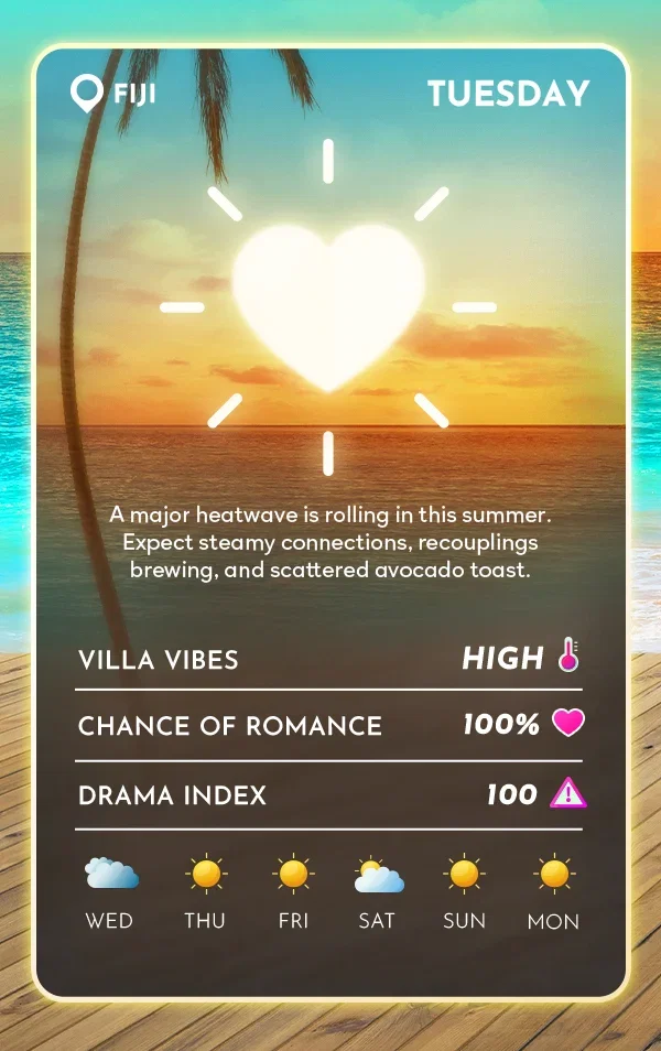 Fiji - Tuesday 6/2: Villa Vibes: HIGH | Chance of Romance: 100% | Drama Index: 100