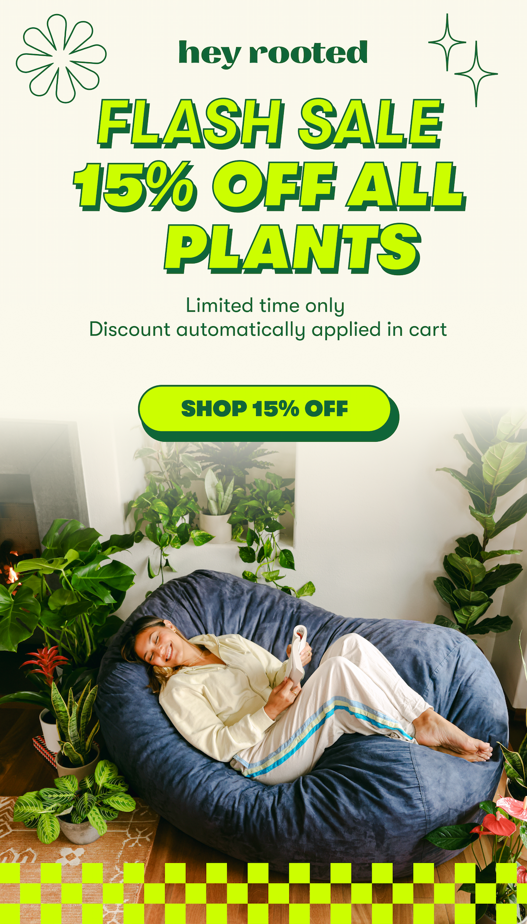flash sale 15% off all plants