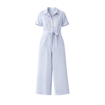 Blue Pinstripe Cotton Jumpsuit