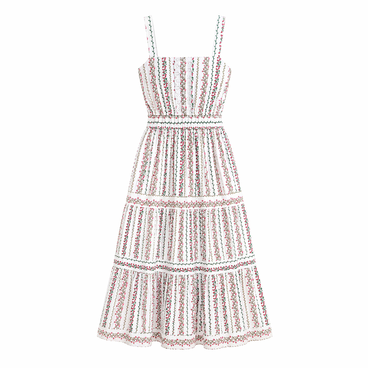 Botanical Lace Trim Midi Dress