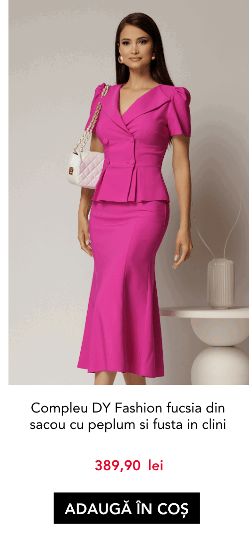 Compleu DY Fashion fucsia din sacou cu peplum si fusta in clini