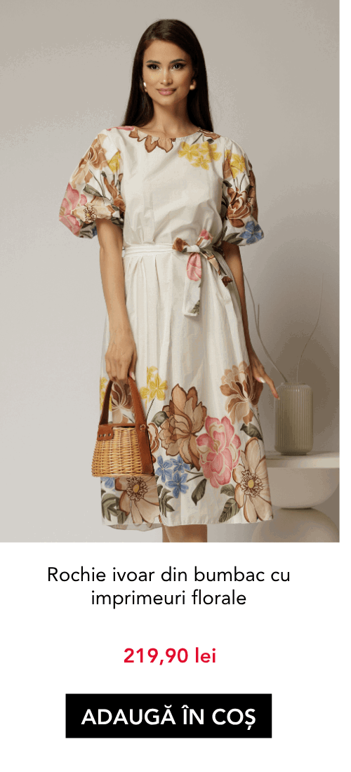 Rochie ivoar din bumbac cu imprimeuri florale
