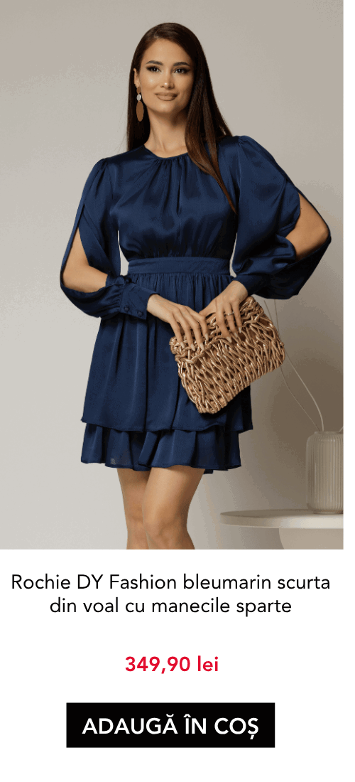Rochie DY Fashion bleumarin scurta din voal cu manecile sparte si fusta suprapusa