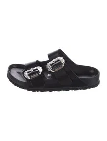 Manolo Blahnik x Birkenstock Leather Crystal Embellishments Slides
