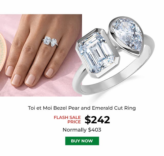 Toi et Moi Bezel Pear and Emerald Cut Ring Platinum Clad