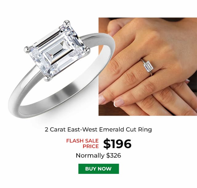 2 Carat East West Emerald Cut Ring Platinum Clad