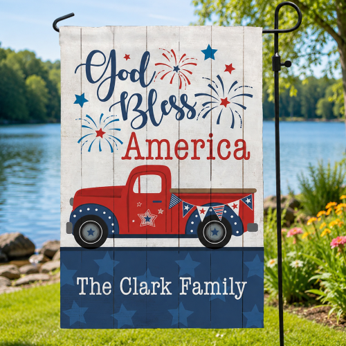 Personalized God Bless America Pick Up Truck Garden Flag