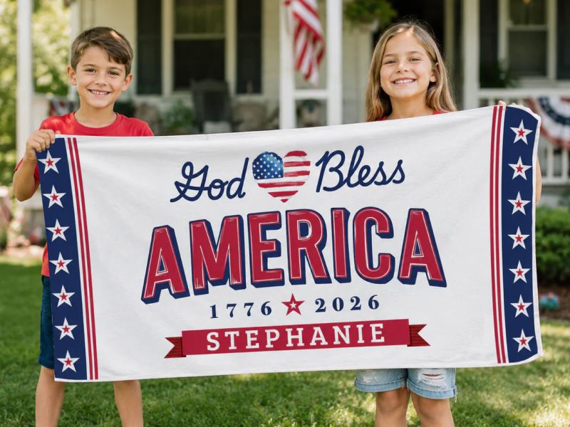 Personalized God Bless America Beach Towel