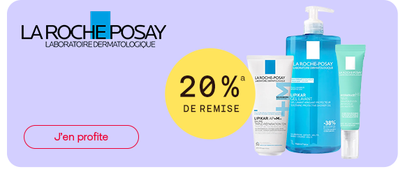 La Roche-Posay propose 20 % de remise sur une sélection de produits de la gamme Lipikar. Plusieurs soins destinés au nettoyage et au confort des peaux sensibles sont mis en avant. La bannière invite à profiter de l’offre et à découvrir cette gamme de soins dermatologiques.