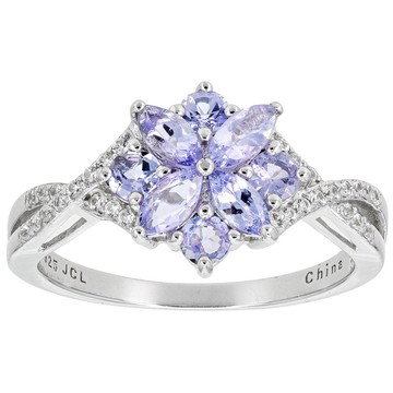 Blue Tanzanite With White Zircon Rhodium Over Sterling Silver Ring 0.95ctw