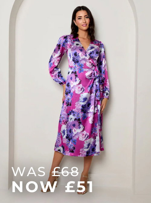 Long Sleeve Floral Wrap Dress in Purple