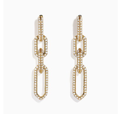 D'Oro 14K Yellow Gold Chain Link Diamond Drop Earrings