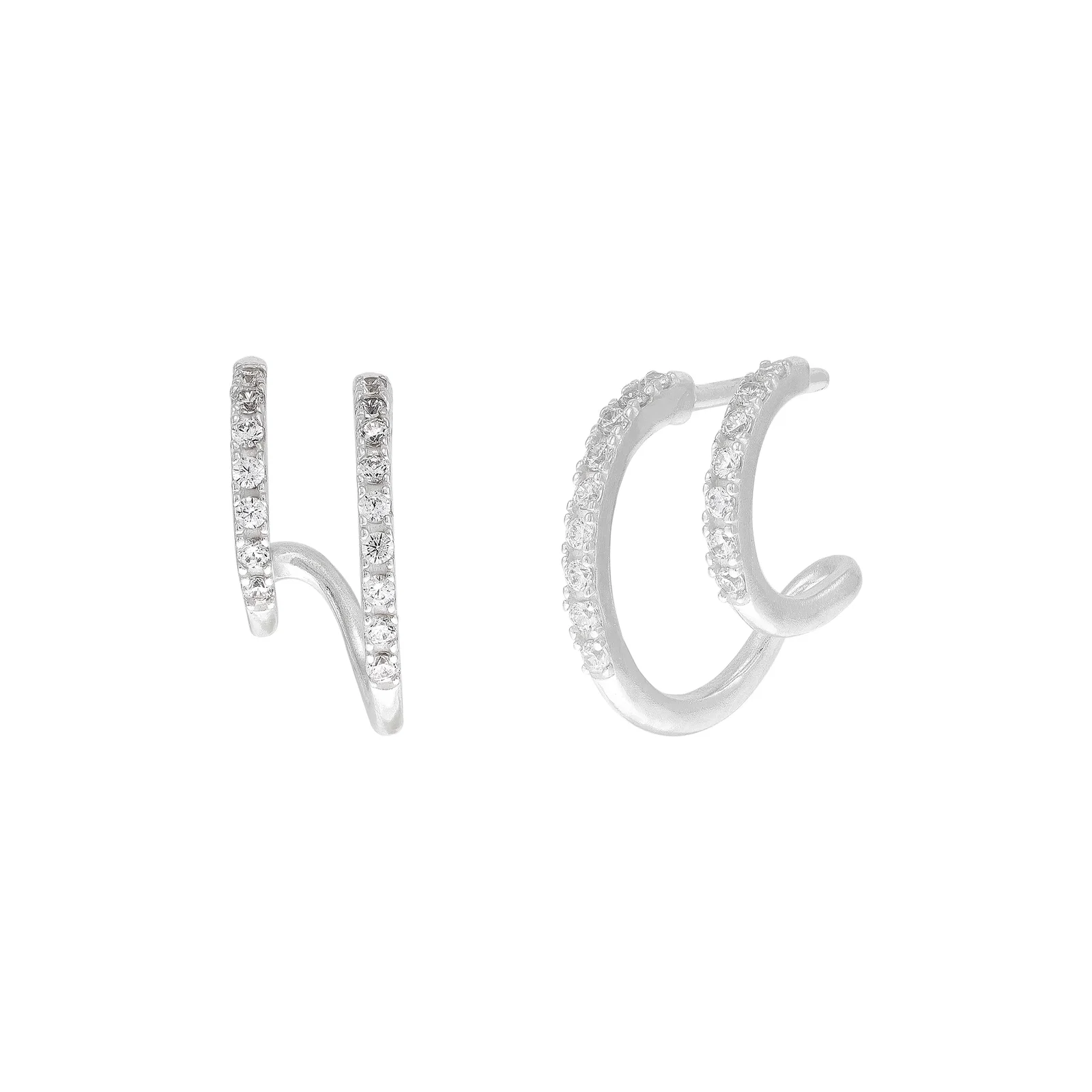 Parallel Sparks Hoop Earrings, White Cubic Zirconia