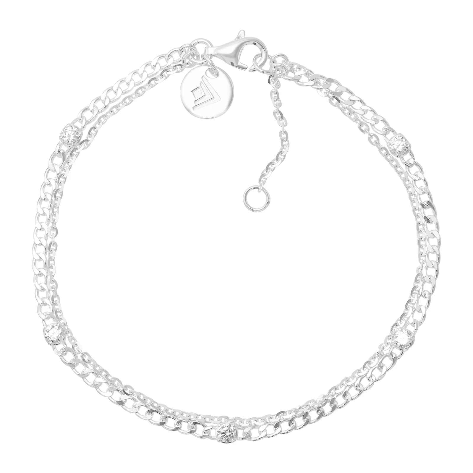 Geminate Chain Bracelet, White Cubic Zirconia