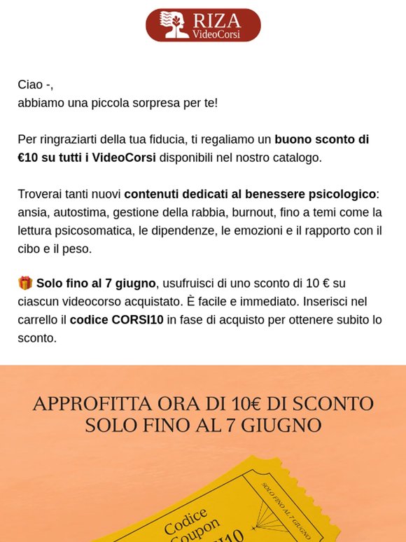 10 € di sconto su ogni VideoCorso