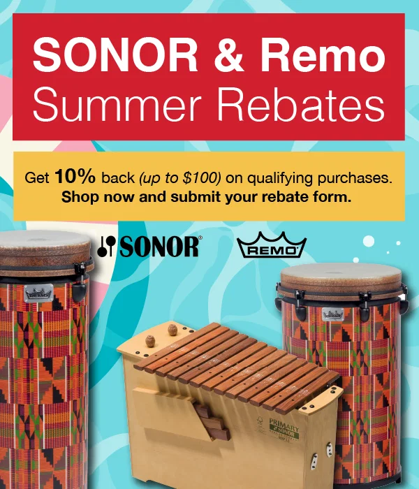 SONOR & Remo Summer Rebates. Get 10% back (up to $100) on qualifying purchases. Shop now and submit your rebate form.