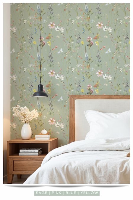 Elsie Floral Wallpaper Sage Green World of Wallpaper AF0044