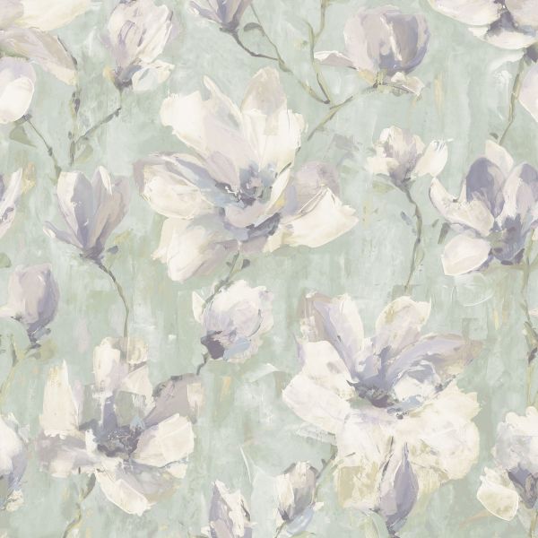 Camilla Floral Vinyl Wallpaper Grey / Sage Green Grandeco A72404