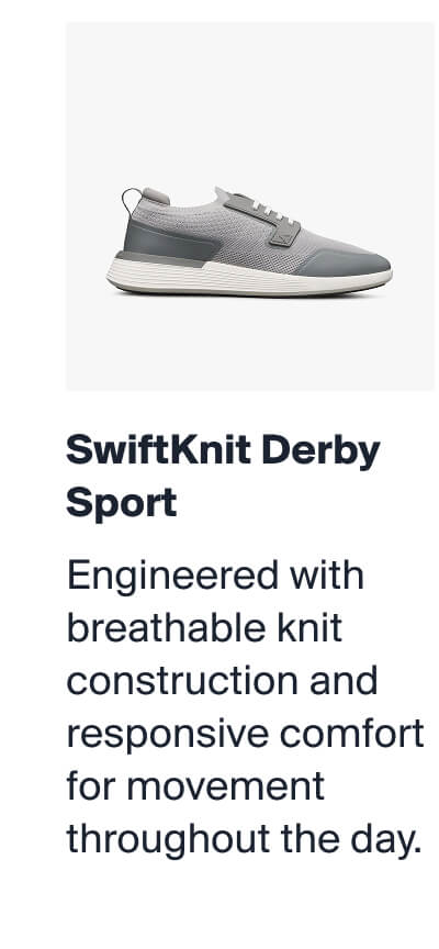 SwiftKnit Derby Sport | Engineered with breathable knit construction and responsive comfort for movement throughout the day.