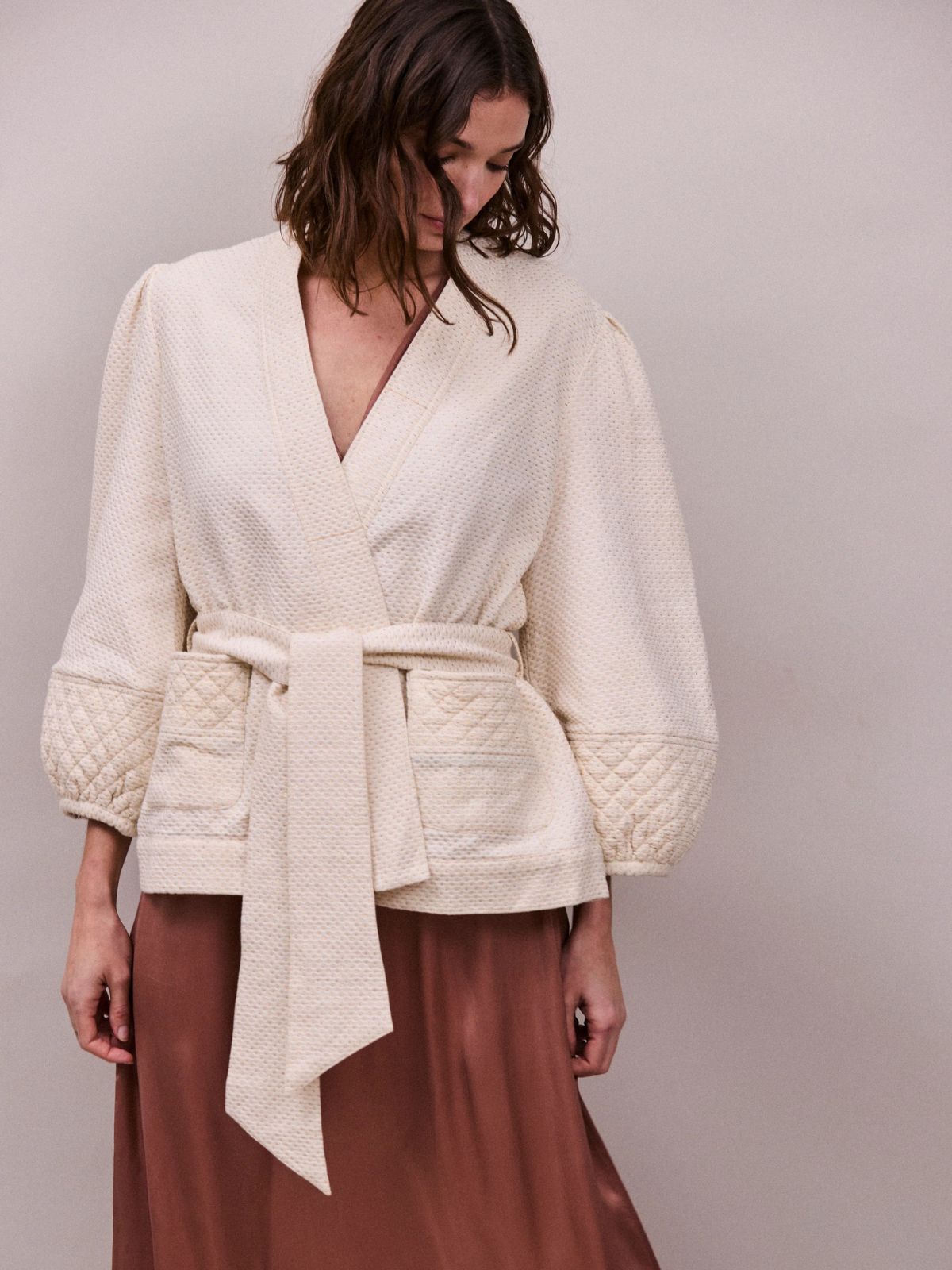 Deia Lurex Kimono Jacket - Vintage White & Gold FAUNE  Regular price£240.00