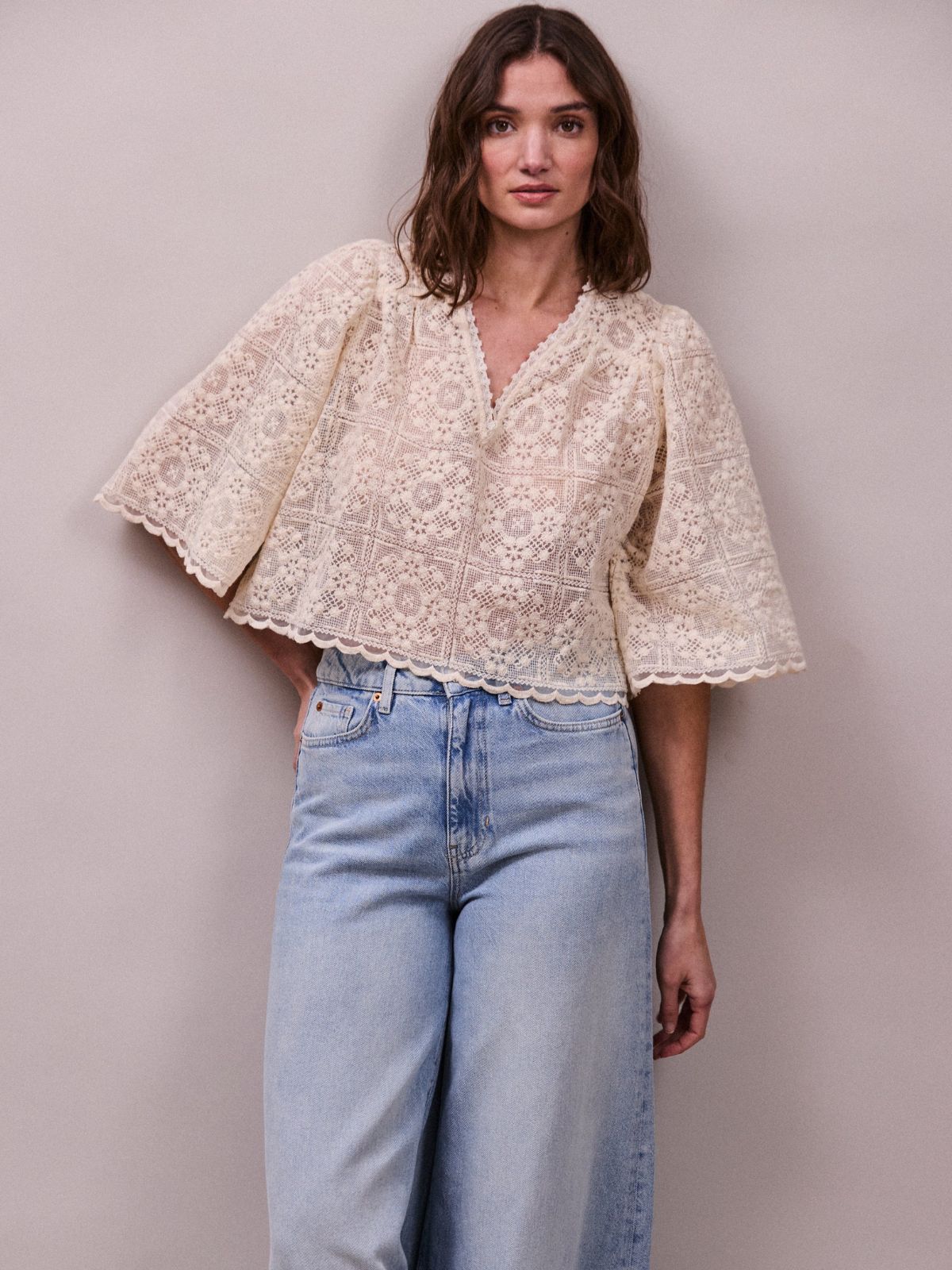 Jean lace Flower Top - Oyster FAUNE  Regular price£160.00