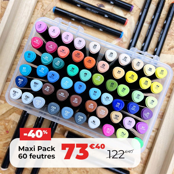 Feutres à alcool double-pointe Créamarker Maxi Pack 60 pcs - Créa
