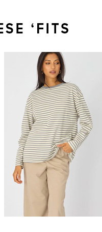 Grey Stripe Oversized Tee Long Sleeve