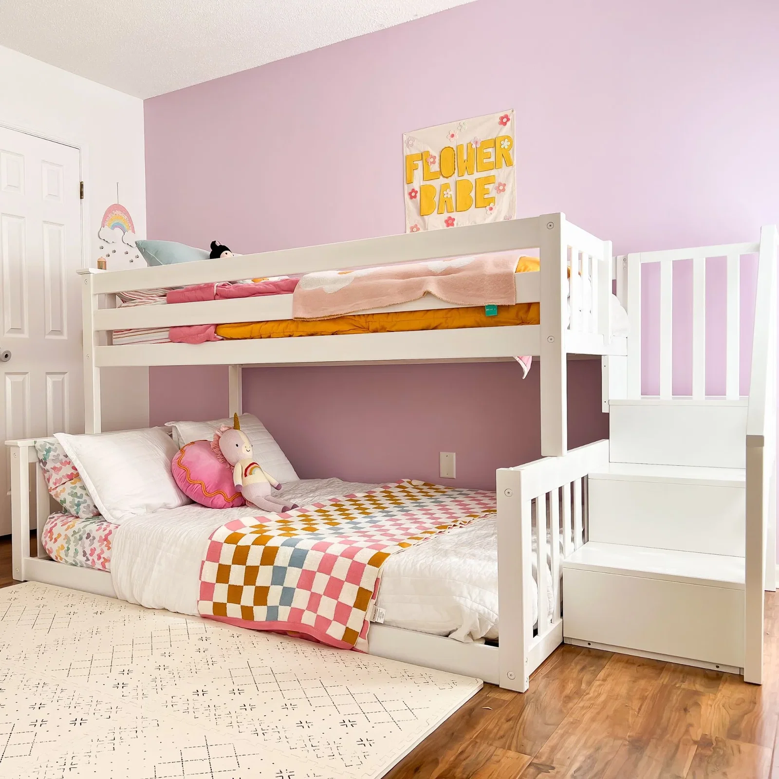 Image of Twin Over Full Low Bunk Bed With Stairs
