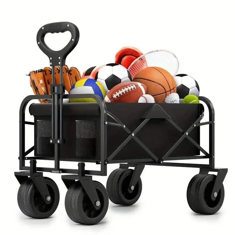 Image of Heavy Duty Utility Portable Foldable Outdoor Beach Garden Wagon Cart with 360° All Terrain Wheels