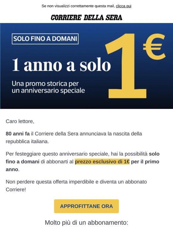 ⌛ ESCLUSIVO - Corriere.it a 1€ primo anno!