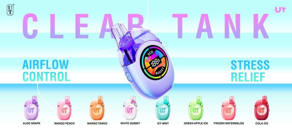 UT Bar 50K flavors: Aloe Grape, Mango Peach, Mango Tango, White Gummy, Icy Mint, Green Apple Ice, Frozen Watermelon, Cola Ice
