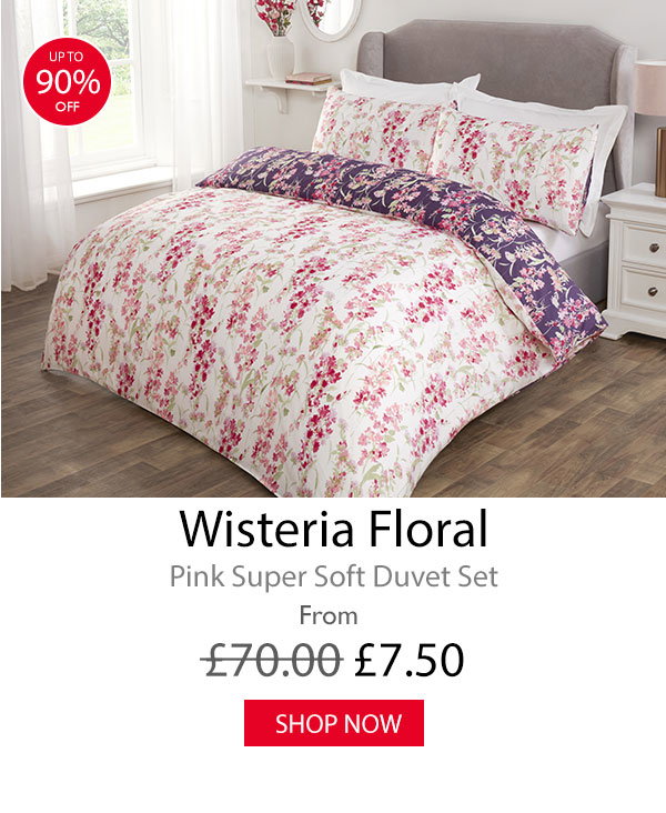 Wisteria Floral Pink Reversible Super Soft Duvet Set